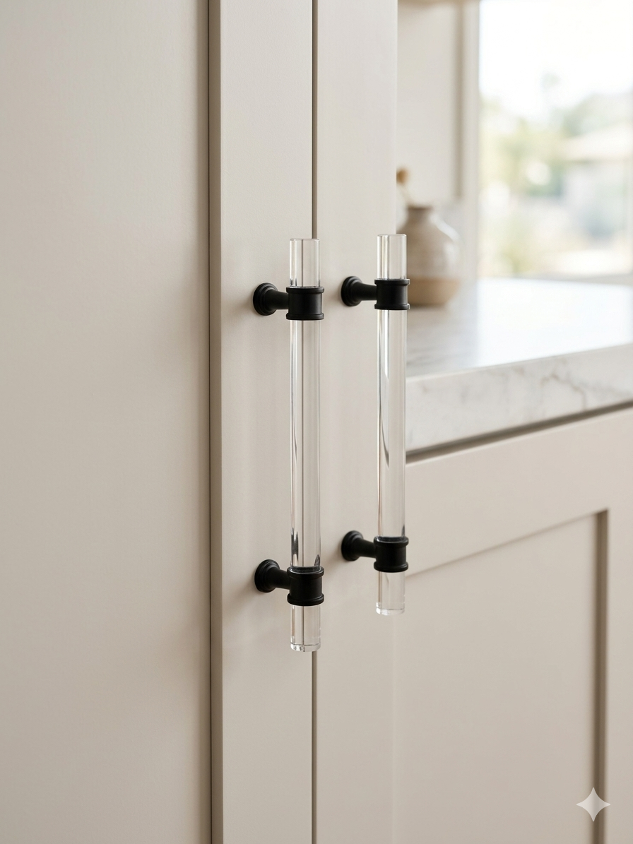 Acrylic pulls with matte black hardware